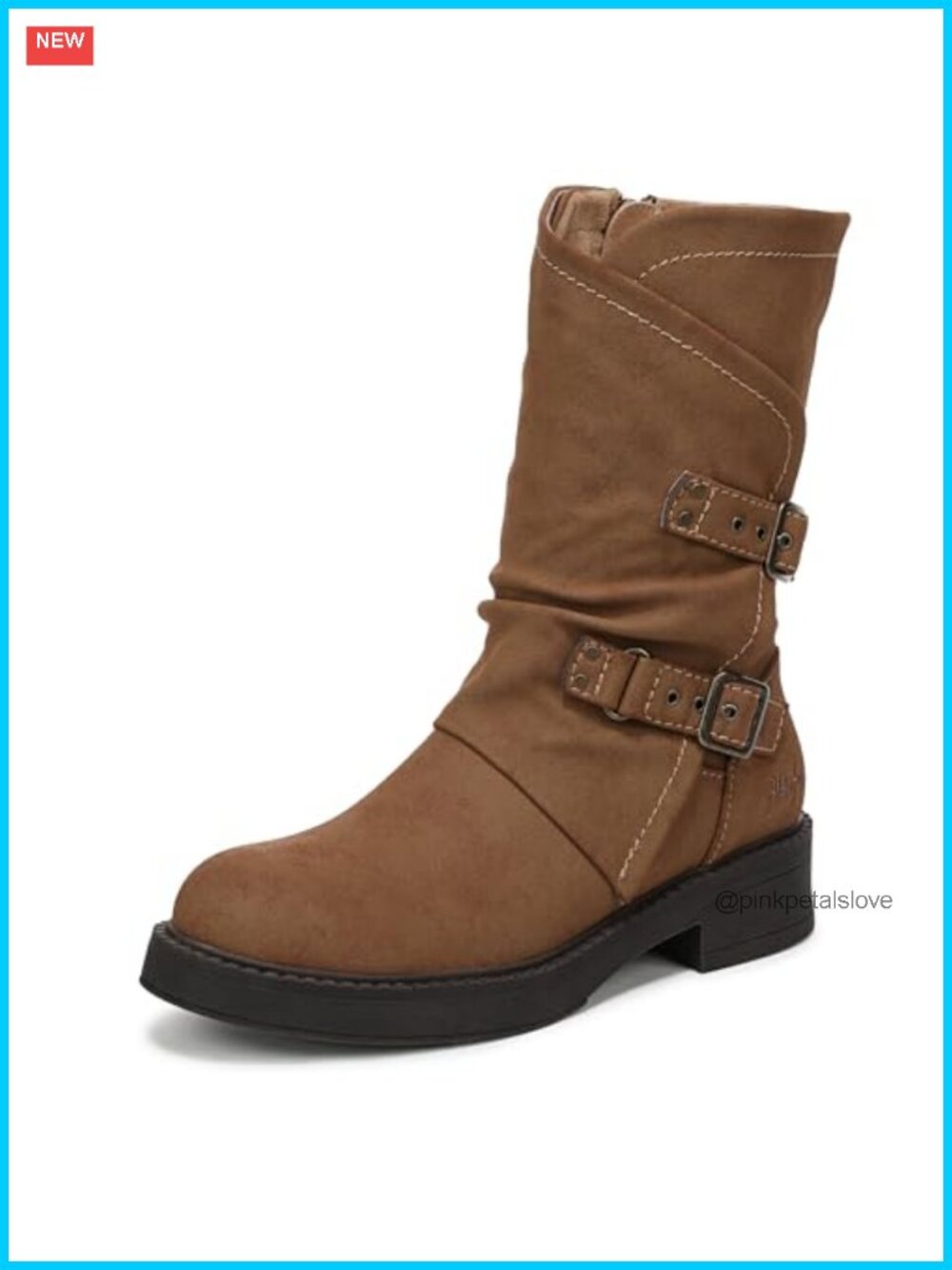 Moto Boots Faux Leather Ankle Booties Side Zip Buckle Block Heel